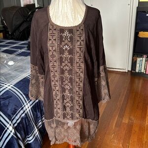Johnny Was Brown Lace Blouse size medium